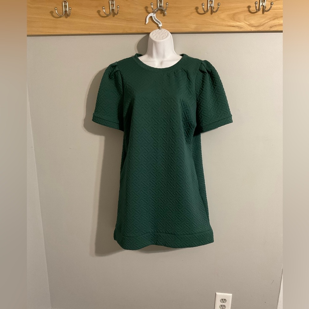 eesome Emerald Green Textured Puff Sleeve Mini Dress